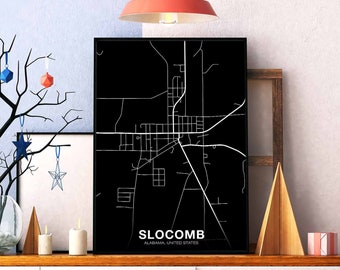 SLOCOMB Alabama AL USA map poster black white Hometown City Print Modern Home Decor Office Decoration Wall Art Dorm Bedroom Gift