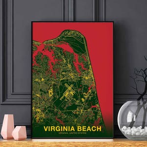 VIRGINIA BEACH Virginia VA us map poster color Hometown City Print Modern Home Decor Office Decoration Wall Art Dorm Bedroom Gift