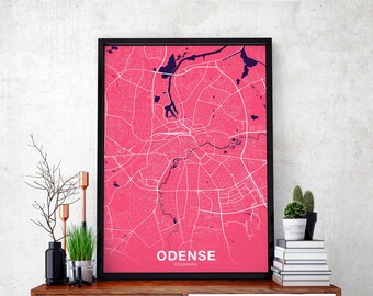 ODENSE Denmark map poster color Hometown City Print Modern Home Decor Office Decoration Wall Art Dorm Bedroom Gift art