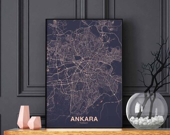 ANKARA Turkey map poster color Hometown City Print Modern Home Decor Office Decoration Wall Art Dorm Bedroom Gift