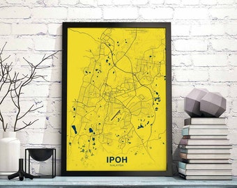 IPOH Malaysia map poster color Hometown City Print Modern Home Decor Office Decoration Wall Art Dorm Bedroom Gift art