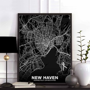 NEW HAVEN Connecticut CT usa map poster black white Hometown City Print Modern Home Decor Office Decoration Wall Art Dorm Bedroom Gift