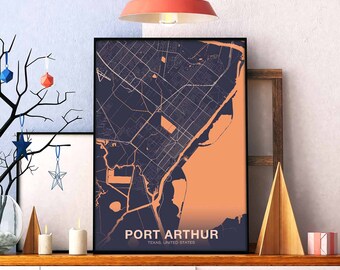 PORT ARTHUR Texas TX usa map poster color Hometown City Print Modern Home Decor Office Decoration Wall Art Dorm Bedroom Gift