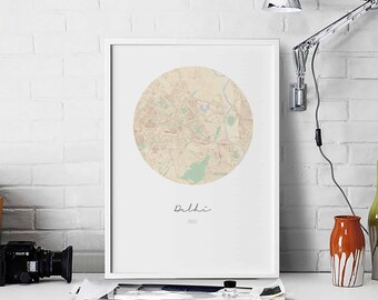 DELHI India map poster wall decor design modern minimal nordic travel bedroom home art vintage retro dorm nursery housewarming