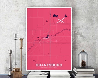 GRANTSBURG Wisconsin WI USA poster color Hometown City Print Modern Home Decor Office Decoration Wall Art Dorm Bedroom Gift