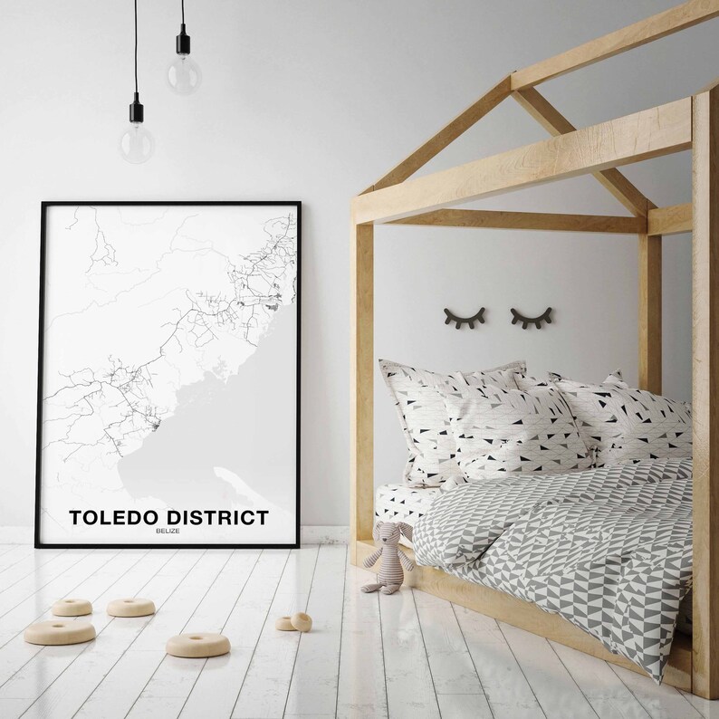 TOLEDO DISTRICT Belize map poster black white Hometown City Print Modern Home Decor Office Decoration Wall Art Dorm Bedroom Gift
