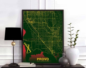 PROVO Utah UT USA map poster color Hometown City Print Modern Home Decor Office Decoration Wall Art Dorm Bedroom Gift
