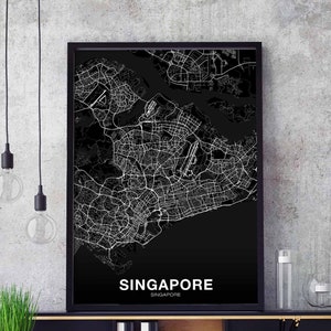 Affiche de carte de Singapour, ville natale, impression de ville, décoration d'intérieur moderne, décoration de bureau, art mural, dortoir, chambre, cadeau