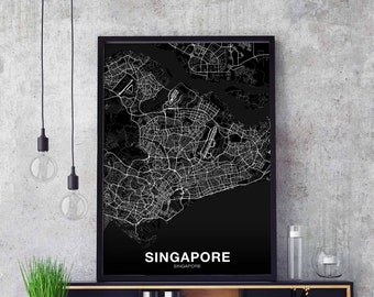 SINGAPORE map poster Hometown City Print Modern Home Decor Office Decoration Wall Art Dorm Bedroom Gift