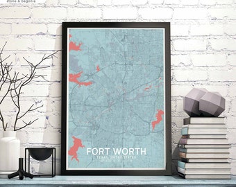 FORT WORTH Texas usa map poster black white wall decor design modern scandinavian minimal nordic housewarming travel bedroom