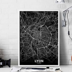LYON Frankreich Karte Poster schwarz weiß Hometown City Print Modernes Wohndekor Büro Dekoration Wand Kunst Wohnheim Schlafzimmer Geschenk