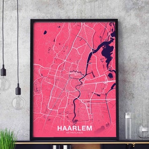 HAARLEM Nederland Holland kaart poster kleur Woonplaats Stad Print Modern Home Decor Kantoor Decoratie Wall Art Slaapzaal Slaapkamer Cadeau