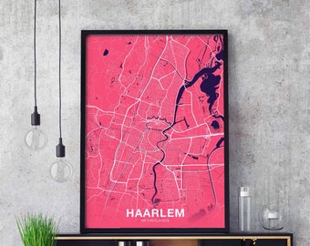 HAARLEM Netherlands Holland map poster color Hometown City Print Modern Home Decor Office Decoration Wall Art Dorm Bedroom Gift