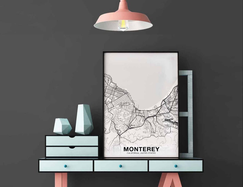 MONTEREY California CA USA map poster black white Hometown City Print Modern Home Decor Office Decoration Wall Art Dorm Bedroom Gift
