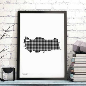 TURQUIA pontos mínimos retro mapa pôster preto branco decoração de parede design moderno suíço escandinavo nórdico inauguração de casa viagem