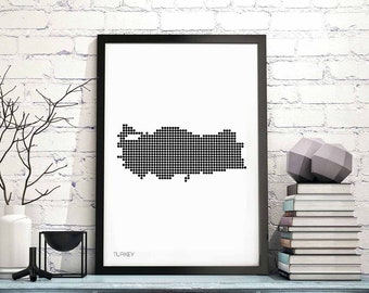 TURKEY minimal dots retro map poster black white wall decor design modern swiss scandinavian nordic housewarming travel