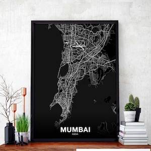 Cartaz do mapa de Mumbai, Bombaim, Índia, cidade natal, impressão, decoração moderna para casa, escritório, arte de parede, dormitório, quarto, presente