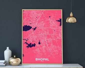 BHOPAL India map poster color Hometown City Print Modern Home Decor Office Decoration Wall Art Dorm Bedroom Gift