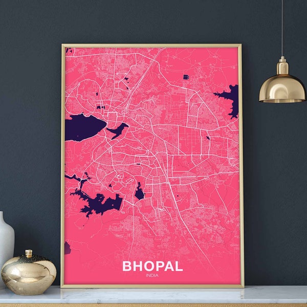 BHOPAL India map poster color Hometown City Print Modern Home Decor Office Decoration Wall Art Dorm Bedroom Gift