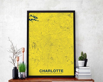CHARLOTTE North Carolina NC US map poster color Hometown City Print Modern Home Decor Office Decoration Wall Art Dorm Bedroom Gift