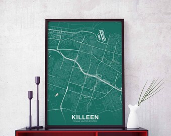 KILLEEN Texas TX USA poster color Hometown City Print Modern Home Decor Office Decoration Wall Art Dorm Bedroom Gift