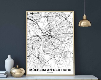MULHEIM an der RUHR Germany map poster black white Hometown City Print Modern Home Decor Office Decoration Wall Art Dorm Bedroom Gift