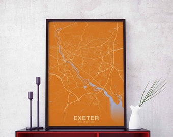 EXETER Great Britain UK map poster color Hometown City Print Modern Home Decor Office Decoration Wall Art Dorm Bedroom Gift