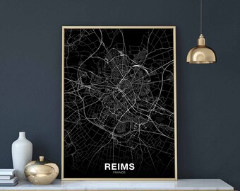 REIMS France map poster black white Hometown City Print Modern Home Decor Office Decoration Wall Art Dorm Bedroom Gift