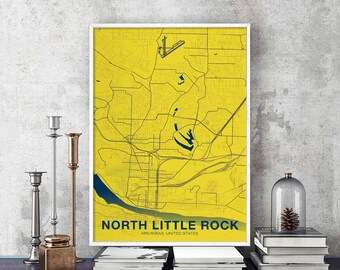 NORTH LITTLE ROCK Arkansas ak usa map poster color Hometown City Print Modern Home Decor Office Decoration Wall Art Dorm Bedroom Gift
