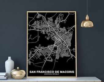 SAN FRANCISCO de MACORIS Dominican map poster black white Hometown City Print Modern Home Decor Office Decoration Wall Art Dorm Bedroom Gift