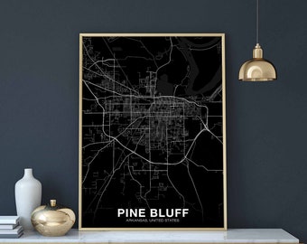 PINE BLUFF Arkansas AR usa map poster black white Hometown City Print Modern Home Decor Office Decoration Wall Art Dorm Bedroom Gift