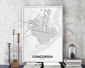 CONCORDIA Argentina map poster black white Hometown City Print Modern Home Decor Office Decoration Wall Art Dorm Bedroom Gift