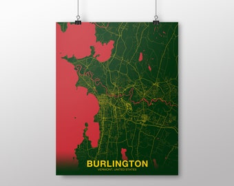 BURLINGTON Vermont US map poster color Hometown City Print Modern Home Decor Office Decoration Wall Art Dorm Bedroom Gift