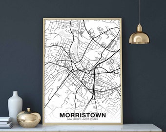 MORRISTOWN New Jersey NJ USA map poster black white Hometown City Print Modern Home Decor Office Decoration Wall Art Dorm Bedroom Gift