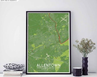 ALLENTOWN Pennsylvania USA map poster black white Hometown City Print Modern Home Decor Office Decoration Wall Art Dorm Bedroom Gift