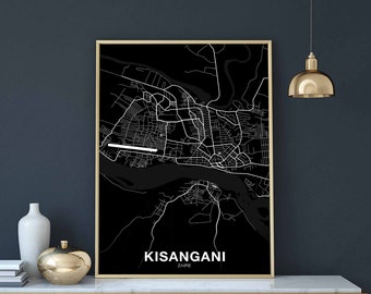 KISANGANI Zaire map poster black white Hometown City Print Modern Home Decor Office Decoration Wall Art Dorm Bedroom Gift