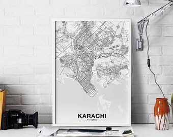 KARACHI Pakistan map poster black white Hometown City Print Modern Home Decor Office Decoration Wall Art Dorm Bedroom Gift