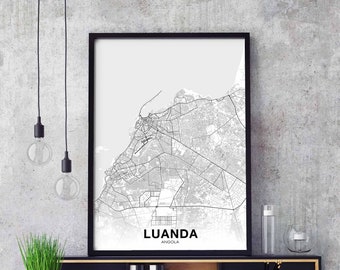 LUANDA Angola map poster black white Hometown City Print Modern Home Decor Office Decoration Wall Art Dorm Bedroom Gift