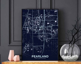 PEARLAND Texas TX USA map poster color Hometown City Print Modern Home Decor Office Decoration Wall Art Dorm Bedroom Gift