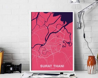 SURAT THANI Thailand poster color Hometown City Print Modern Home Decor Office Decoration Wall Art Dorm Bedroom Gift