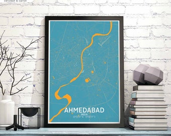 AHMEDABAD India map poster black white Hometown City Print Modern Home Decor Office Decoration Wall Art Dorm Bedroom Gift