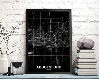 ABBOTSFORD Canada map poster black white Hometown City Print Modern Home Decor Office Decoration Wall Art Dorm Bedroom Gift