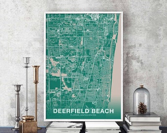 DEERFIELD BEACH Florida FL usa poster color Hometown City Print Modern Home Decor Office Decoration Wall Art Dorm Bedroom Gift