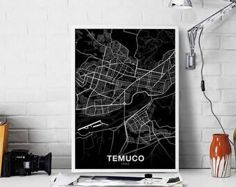 TEMUCO Chile map poster black white Hometown City Print Modern Home Decor Office Decoration Wall Art Dorm Bedroom Gift
