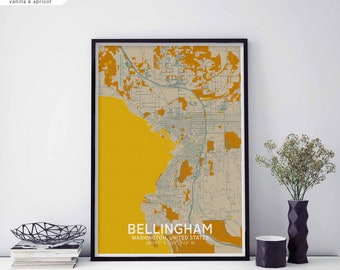 BELLINGHAM Washington USA map poster black white Hometown City Print Modern Home Decor Office Decoration Wall Art Dorm Bedroom Gift