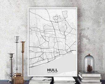 HULL Great Britain UK map poster black white Hometown City Print Modern Home Decor Office Decoration Wall Art Dorm Bedroom Gift