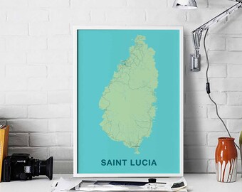 SAINT LUCIA map poster colors Hometown City Print Modern Home Decor Office Decoration Wall Art Dorm Bedroom Gift