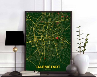 DARMSTADT Germany map poster color Hometown City Print Modern Home Decor Office Decoration Wall Art Dorm Bedroom Gift