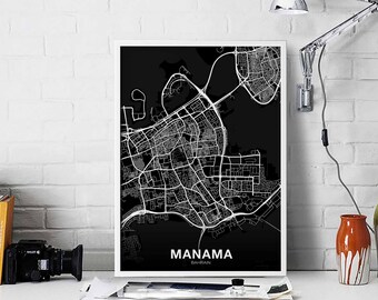 MANAMA Bahrain map poster black white Hometown City Print Modern Home Decor Office Decoration Wall Art Dorm Bedroom Gift