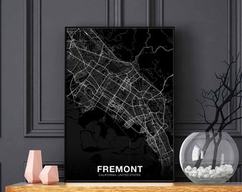 FREMONT California CA USA map poster black white Hometown City Print Modern Home Decor Office Decoration Wall Art Dorm Bedroom Gift